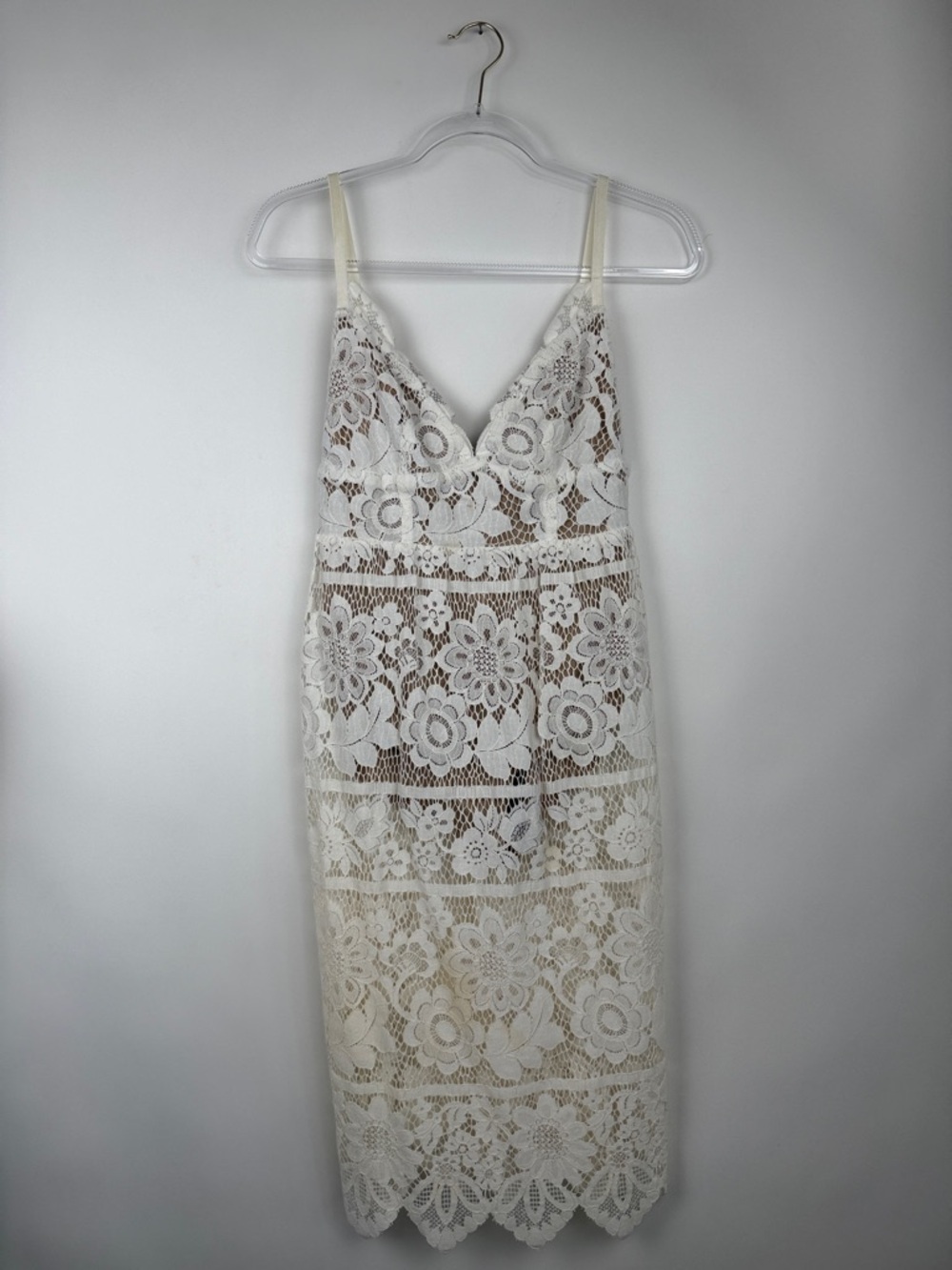 For Love & Lemons Gianna Midi Dress Bodycon White Lace Bodysuit Lined Size M - Picture 5 of 16
